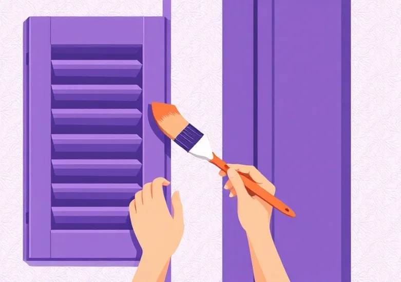 Mise en peinture au pinceau de volets et d'encadrements en bois