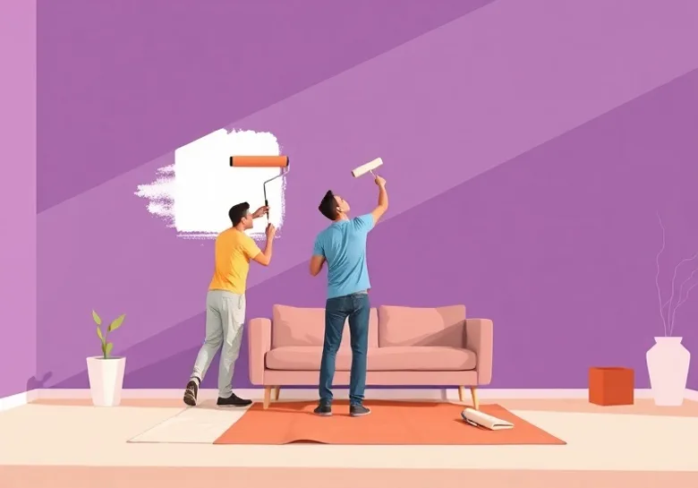 Peintre appliquant la peinture au rouleau sur un mur de salon