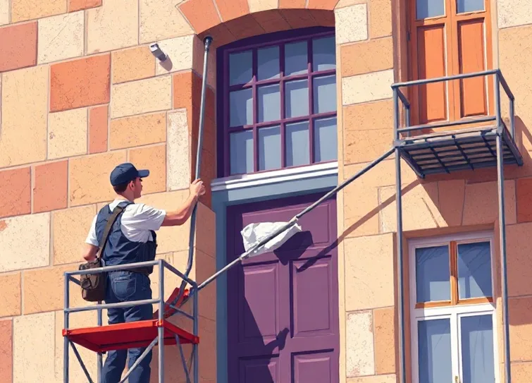 Ravalement de façade en pierre, nettoyage et application d'enduit