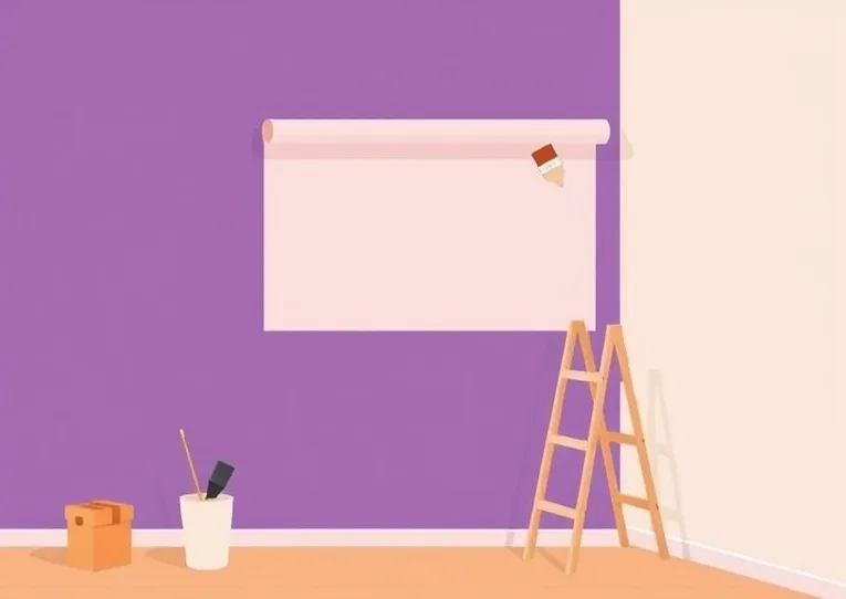 Pose de papier peint, rouleau et brosse à maroufler